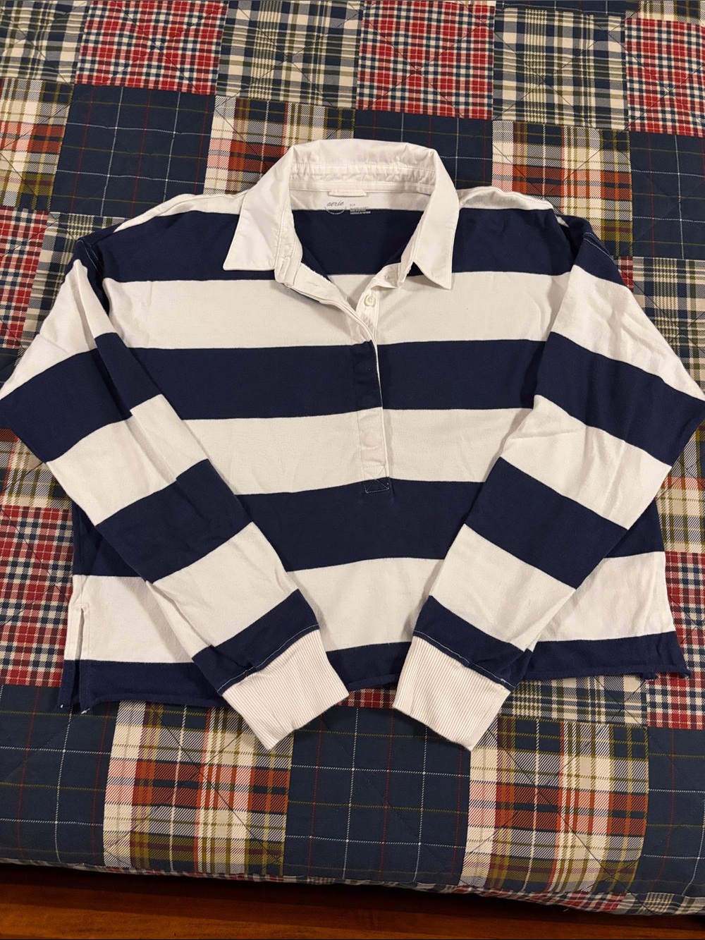 aerie Navy & White Striped Long-Sleeve Rugby Shirt